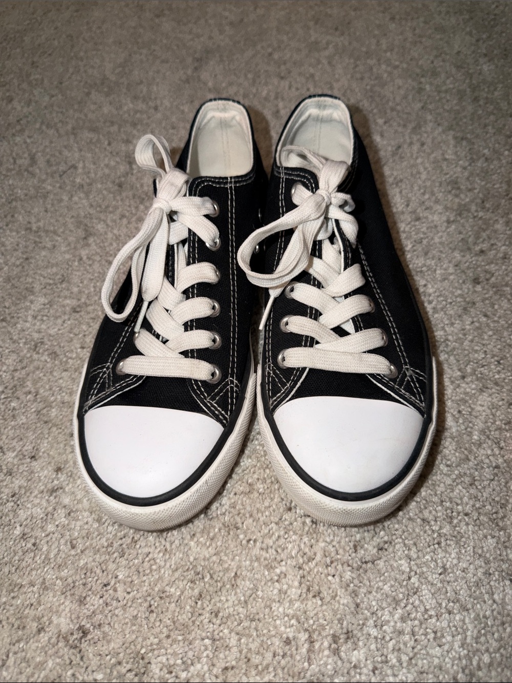 Black Canvas Kids' Low-Top Sneakers with White Trim